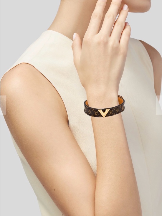 Louis Vuitton Jewelry - New Authentic Louis Vuitton Brown Monogram Bracelet with Gold V Clasp